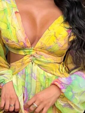 SHEIN Yellow Pink Green Watercolor Two-Piece Skirt Set